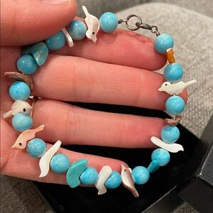 Turquoise Beaded Bracelet with Bird Accents